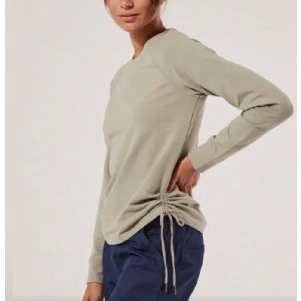 Pact Top Long Sleeve Crewneck Cinched Perfectly Lightweight Sage Green Large